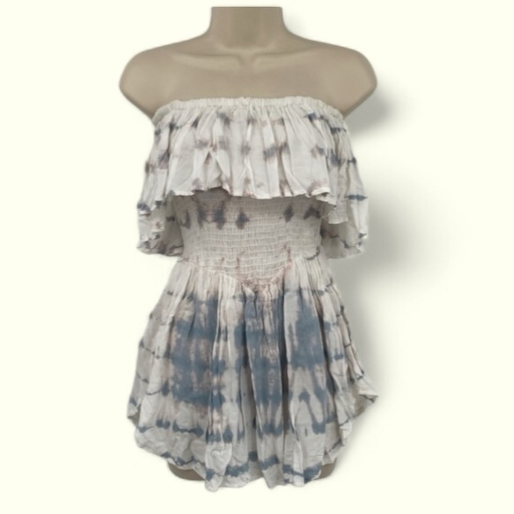 Blue Life Skort Dress Romper Womens Size Small Blue Pink Tie‎ Dye Strapless Boho